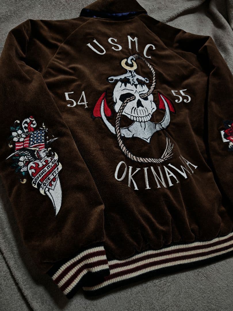 美品 テーラー東洋 ２面用 okinawa 別珍 スカジャン スカル サテン