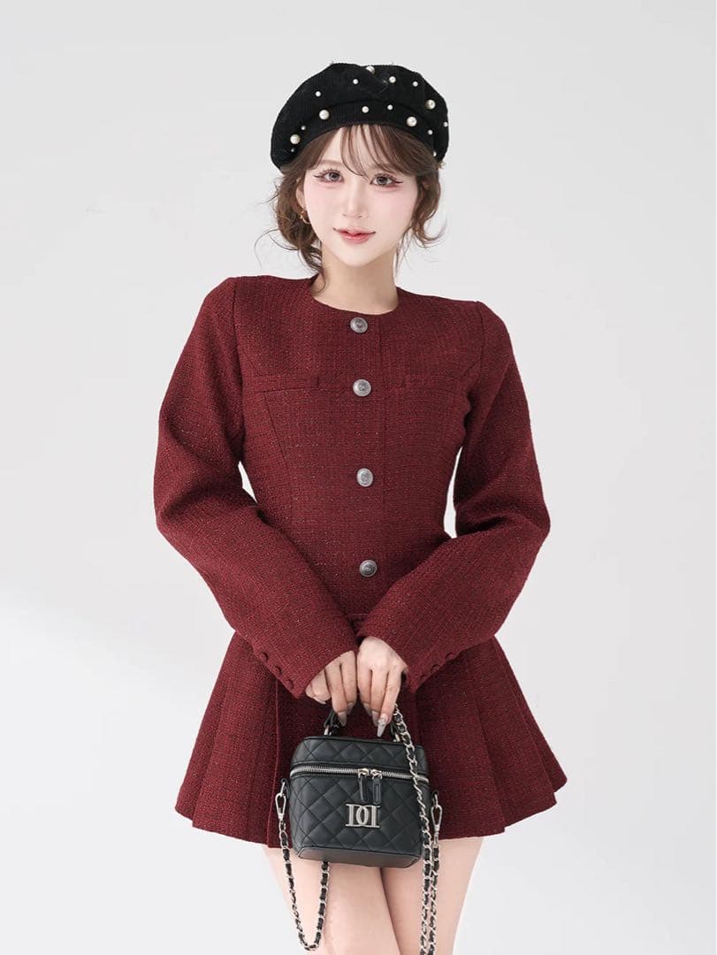 ボックスプリーツツイードミニワンピース BRD