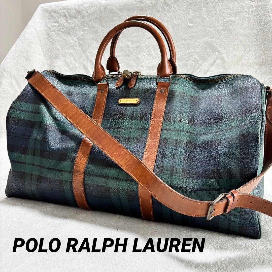 美品 ポロラルフローレン ブラックウォッチ 2WAY ボストンバッグ グリーン