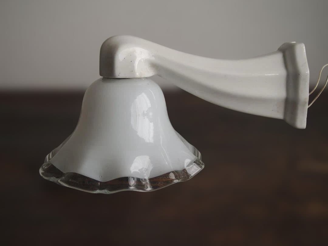 陶器アーム付ミルクガラスランプ パウダールーム アールデコデザイン/K311