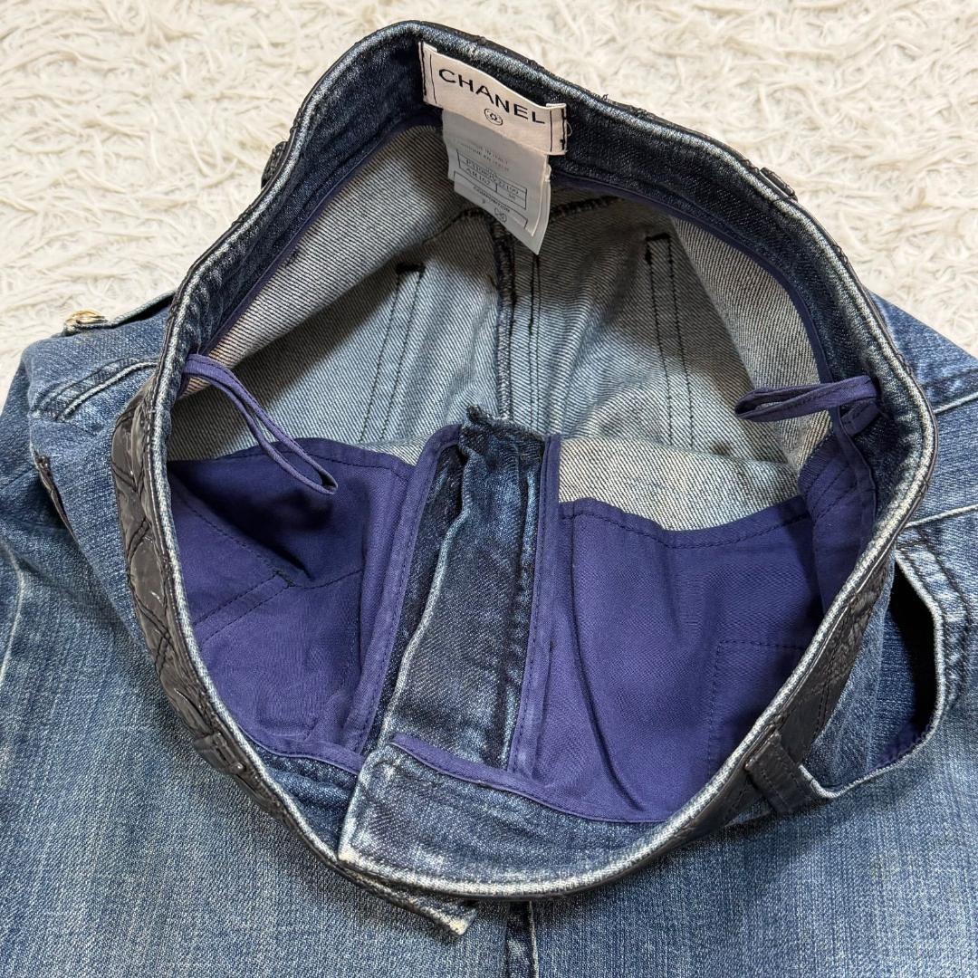 14348✨CHANEL マトラッセ レザー切替 デニムパンツ 38 M