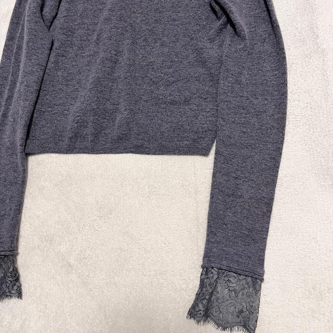 anuans アニュアンスアイラッシュレーストリミングニットカーディガン　グレー