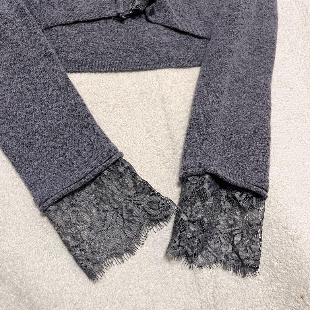 anuans アニュアンスアイラッシュレーストリミングニットカーディガン　グレー