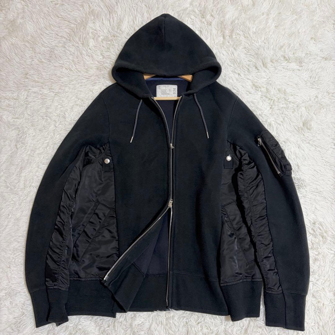 サカイ sacai パーカー 黒　Sponge Sweat Nylon T M