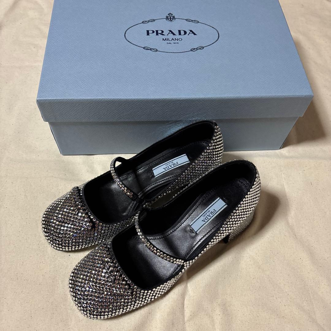 PRADA プラダ パンプス ラインストーン サテン Glow クリスタル