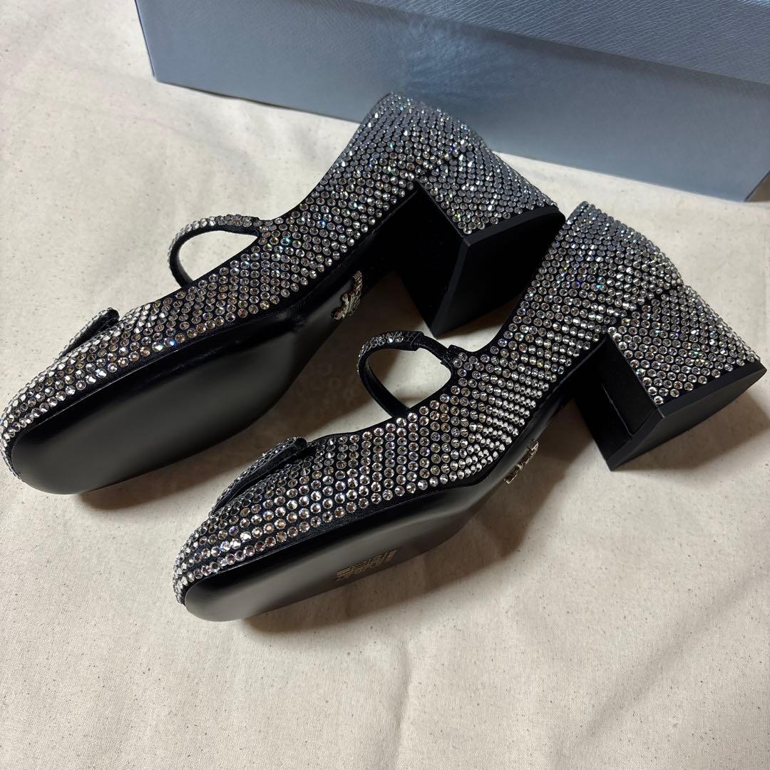 PRADA プラダ パンプス ラインストーン サテン Glow クリスタル
