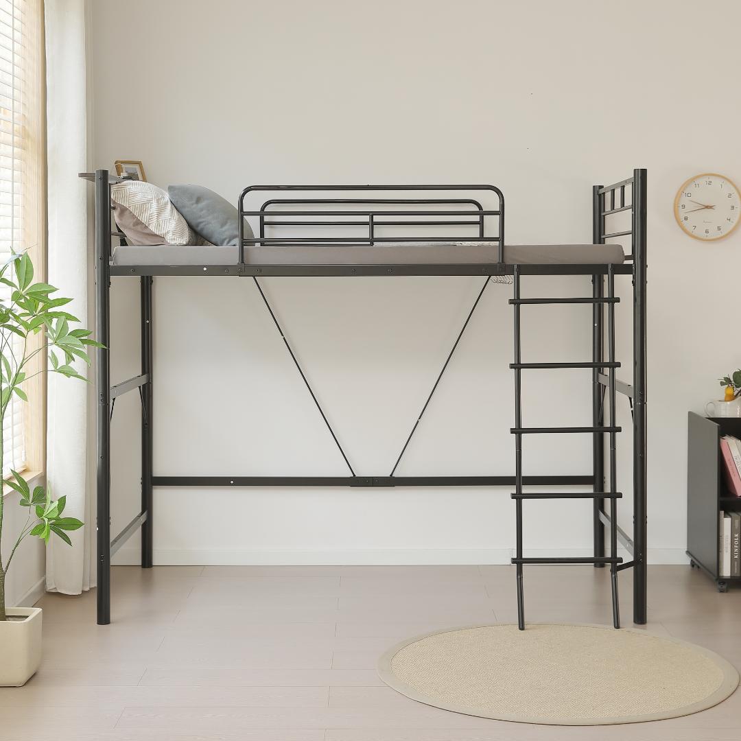 ロフトベッド パイプベッド シングル コンセント付き 高さ170cm Black