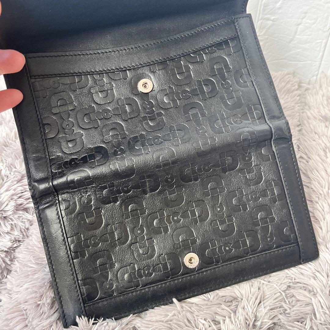 美品✨GUCCI ホースビット型押し　レザー　ロゴ金具　ブラック　長財布