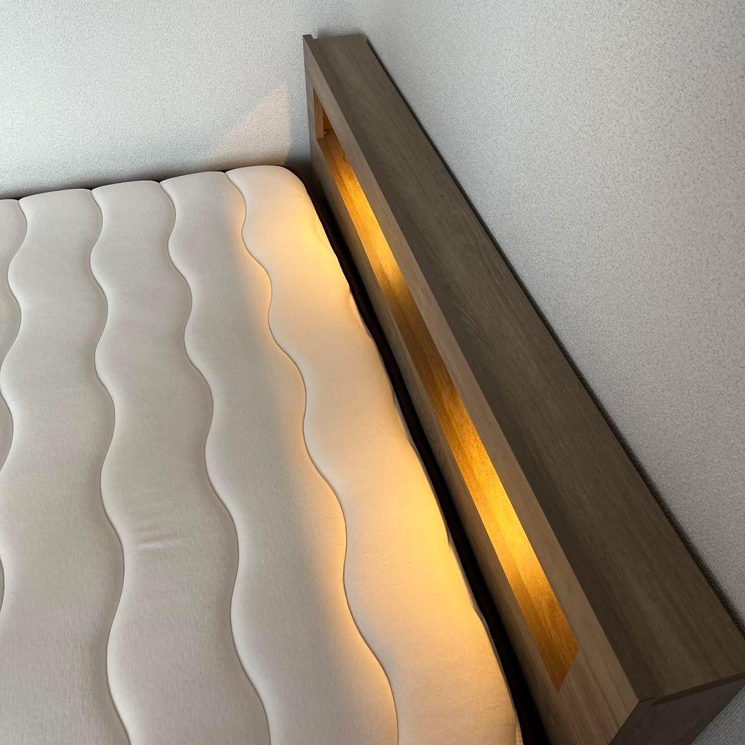 直接引取 東京都 RASIK セミダブル ベッドフレーム LED照明 グレージュ