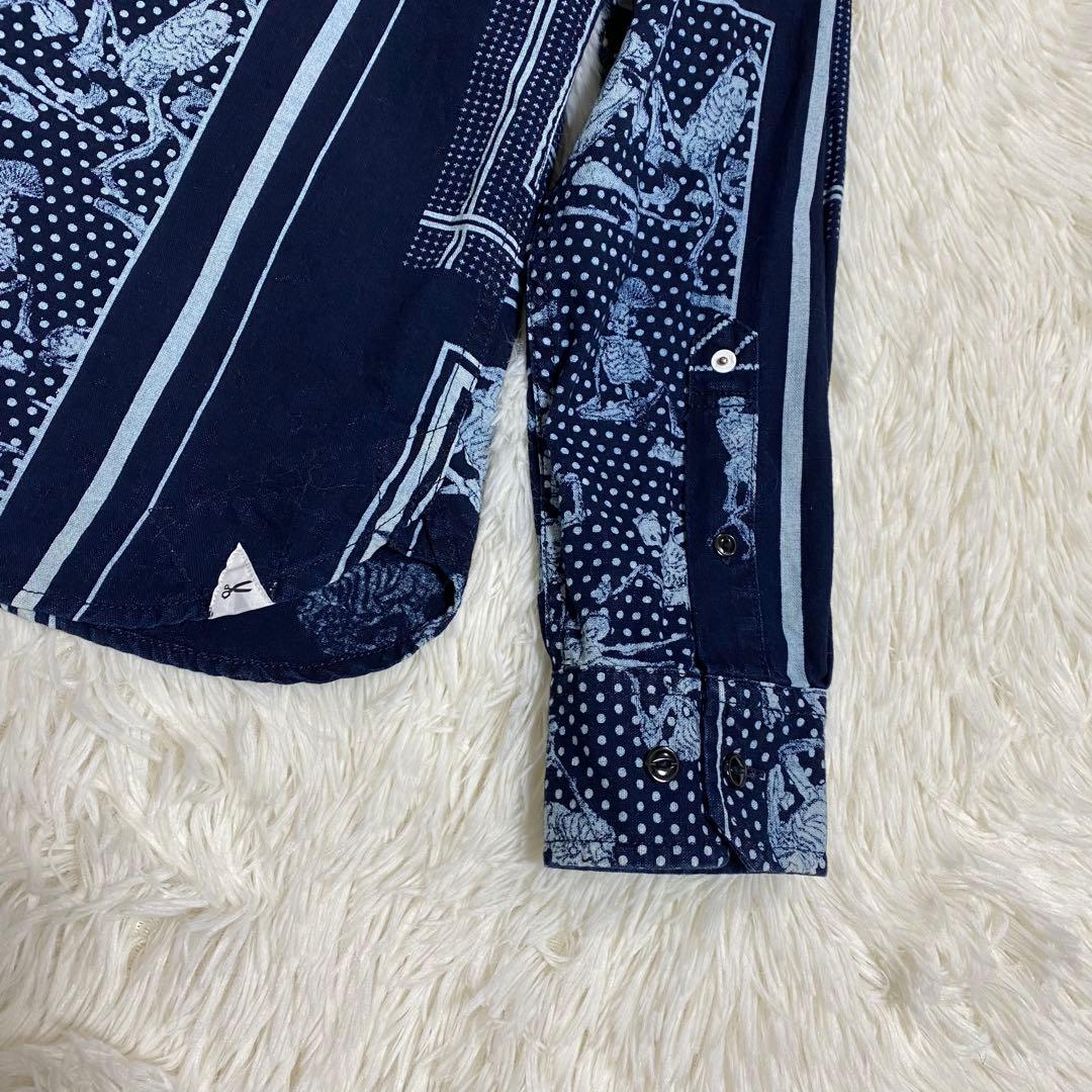 美品　デンハム　インディゴ　スカル　シャツ　長袖　L メンズ