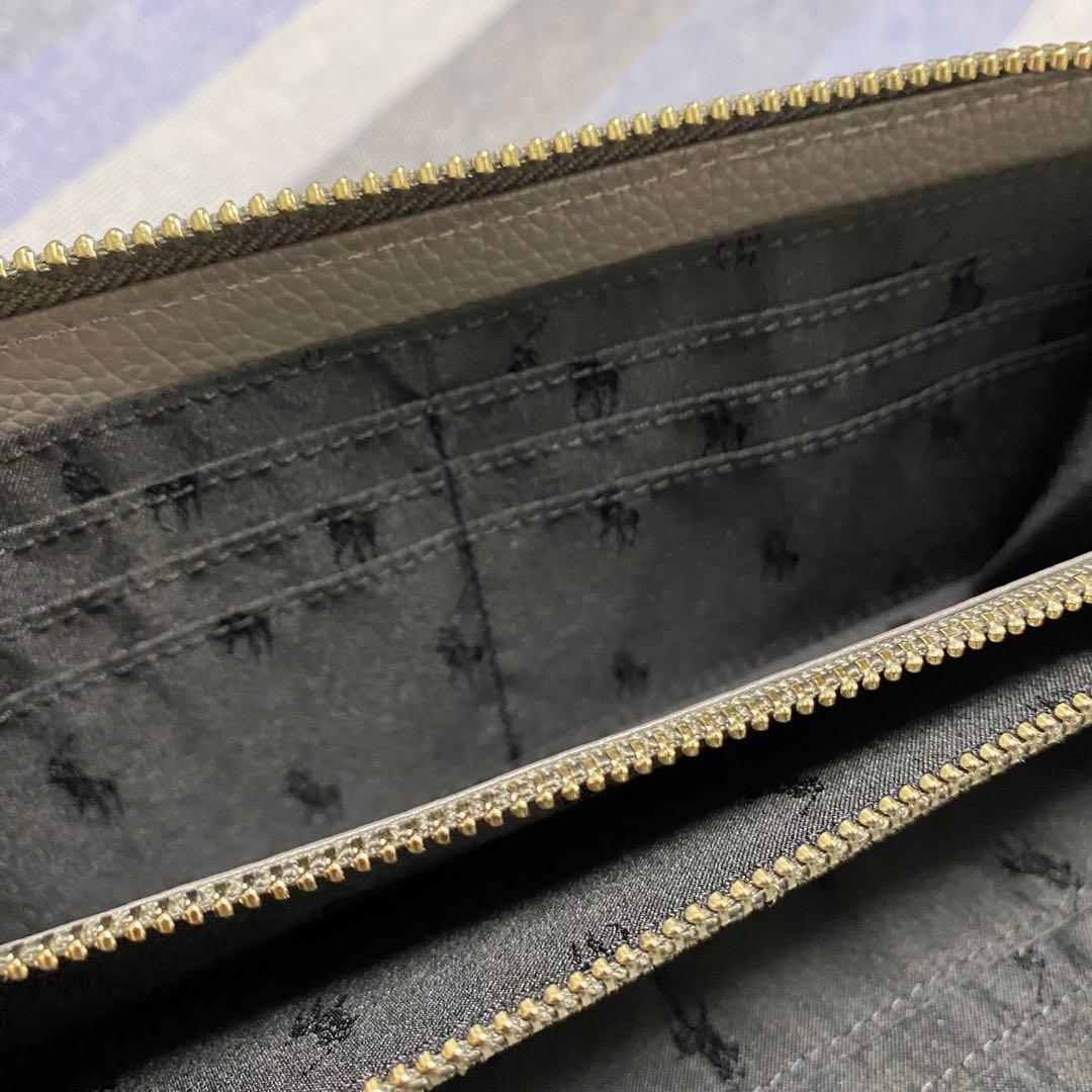 【新品】POLO RALPH LAUREN POLO刺繍 レザー長財布 グレー