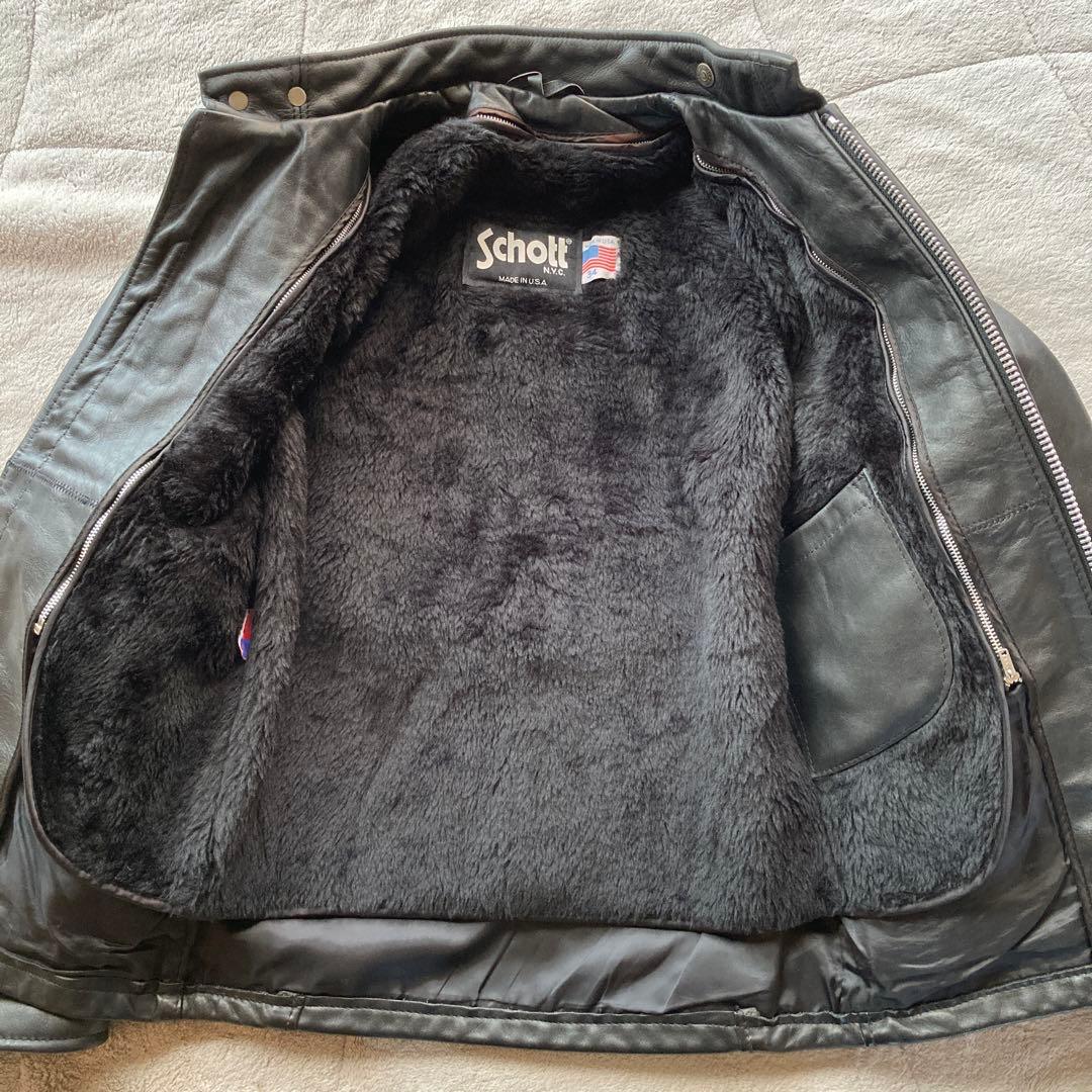 Schott 641 シングルライダース　 ボアライナー付 サイズ34 ブラック