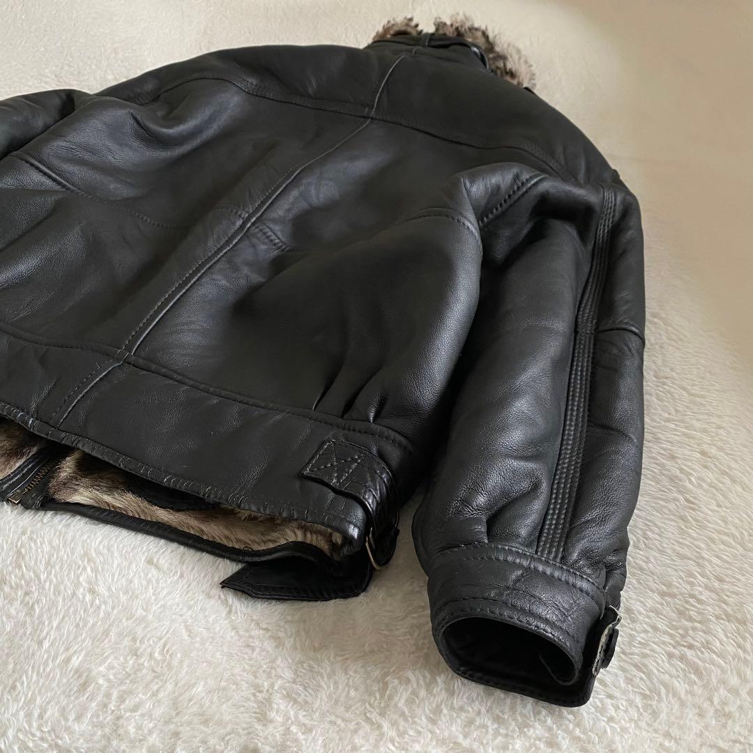 【美品】スペイン製　リアルムートン　レザーフライトジャケット　ブラック　L