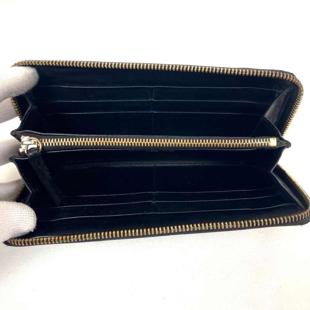 メゾンマルジェラ　長財布　ラウンドファスナー　本革　ブラック　ステッチ　ロゴ