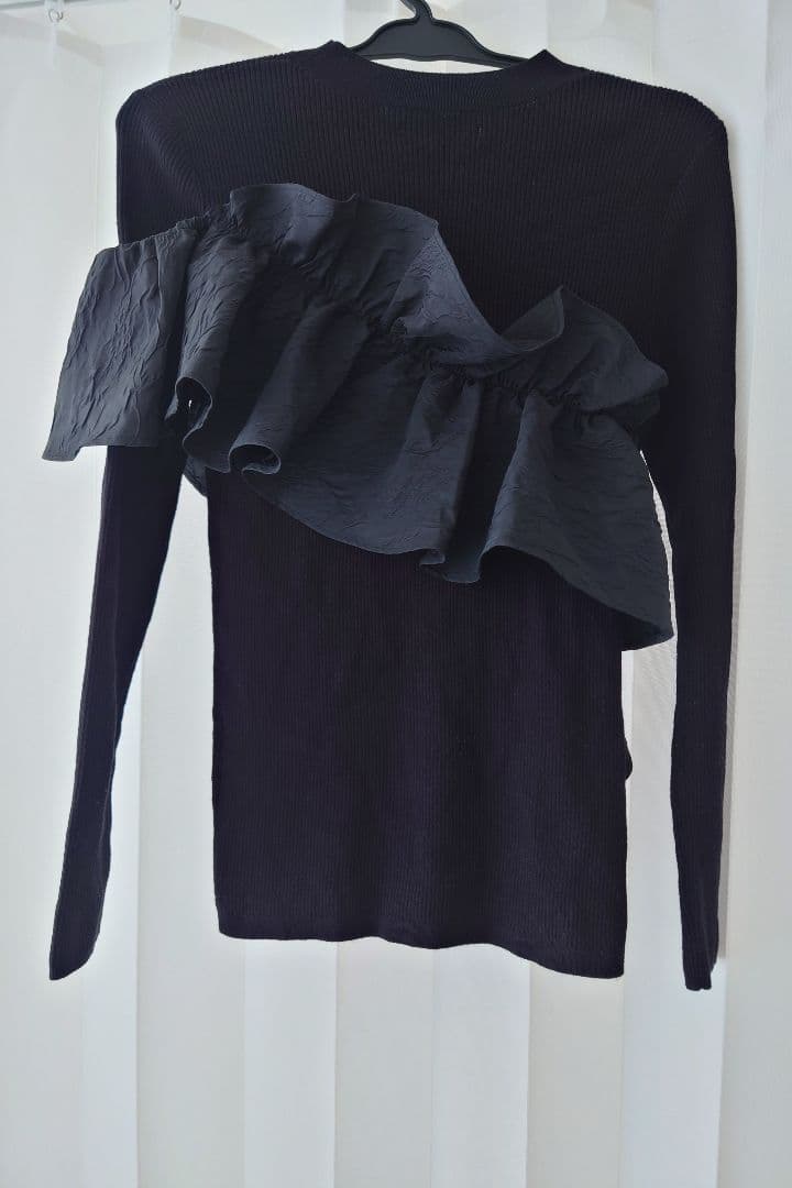 Mystrada マイストラーダ　アシメフリルニット　長袖　黒　M