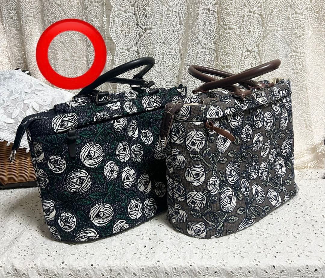 ミナペルホネンハンドメイド　rosyネイビー　本革持ち手，楕円底トートL