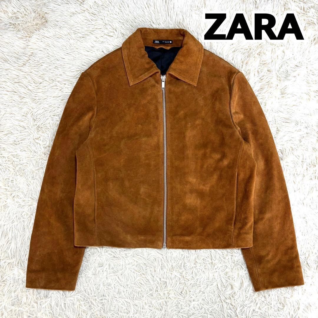 美品 ZARA スエード シングルライダースジャケット 牛革 カウレザー