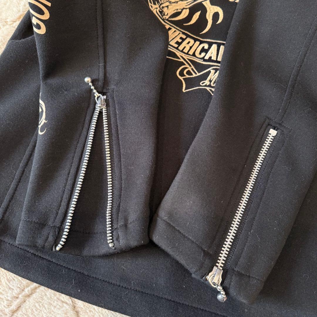 VANSON ライダース ジャケット ジャージ スカル クロスボーン 刺繍 M