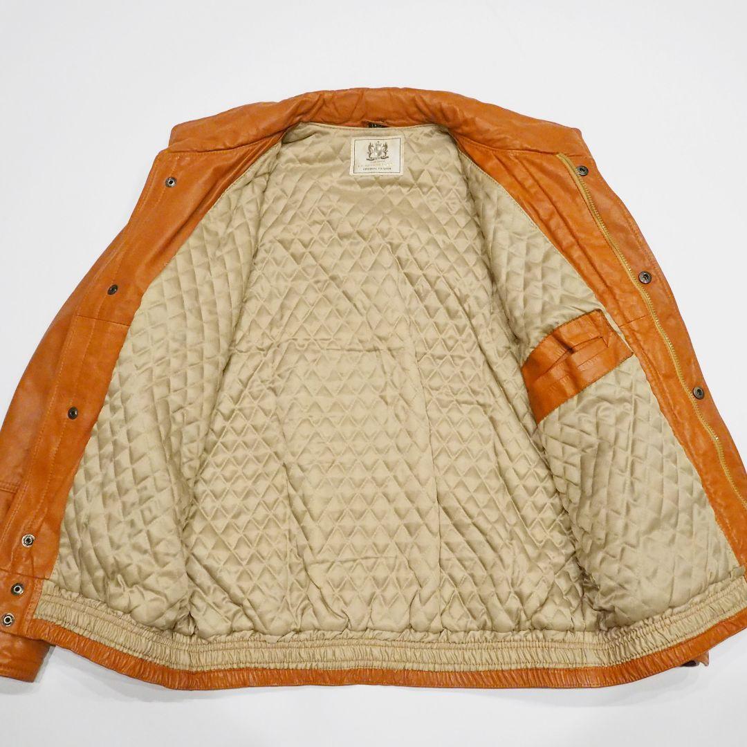 【良品】リアルレザージャケット 裏キルティング 本革 ヴィンテージ L オレンジ