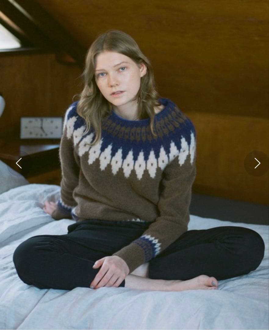 【three dots】ノルディック柄長袖セーター ブラウン