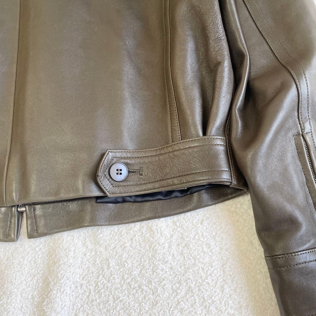 美品 サイズ0 アニエスベースペシャル シングルライダースジャケット カーキ