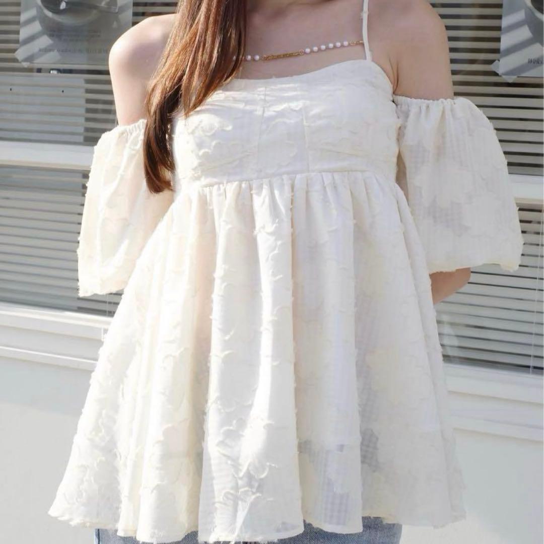 トップス POMME d'amour charm jacquard peplum tops