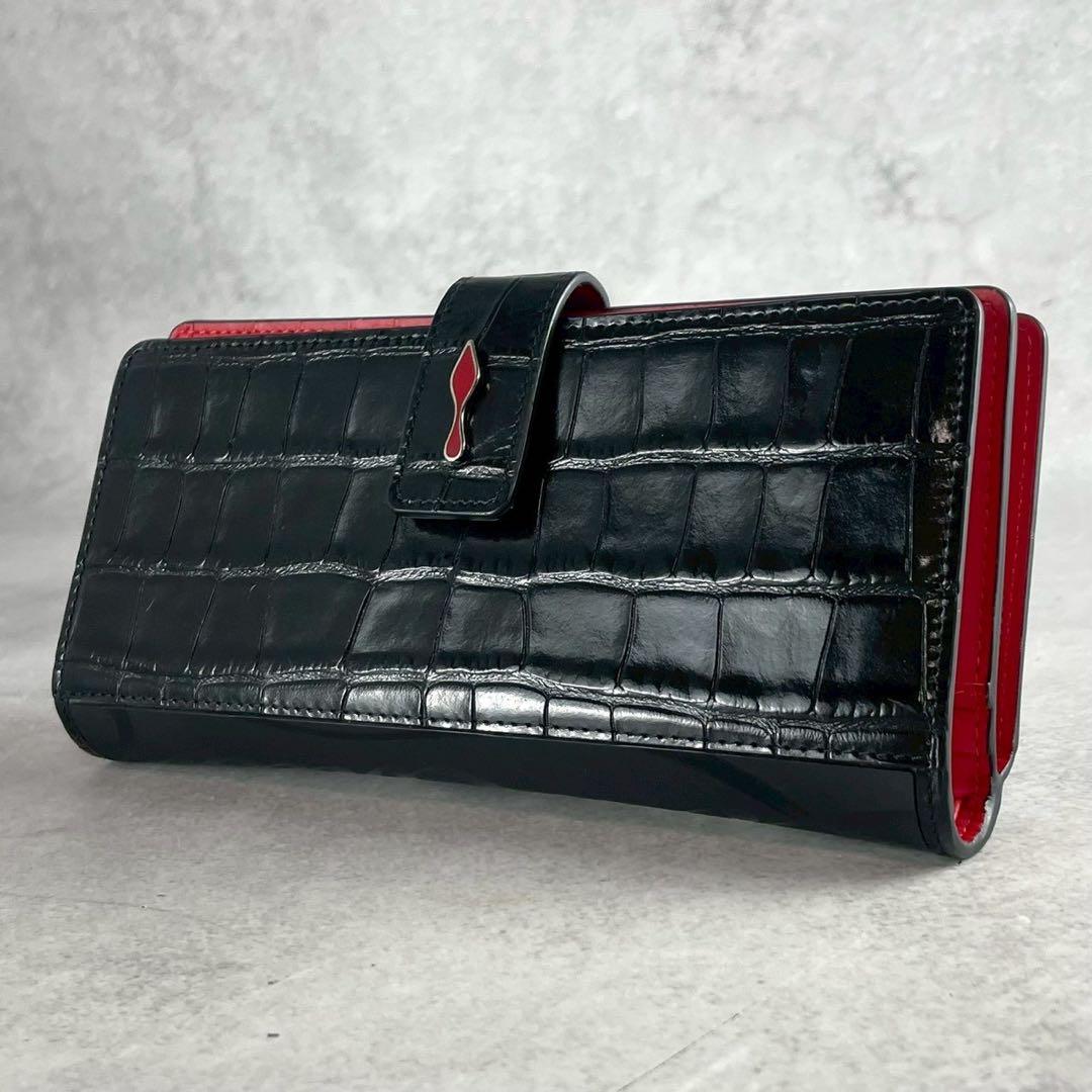 【ふじの様用傷スレ極小】 ルブタン 長財布 クロコ パネトーネ 黒 革