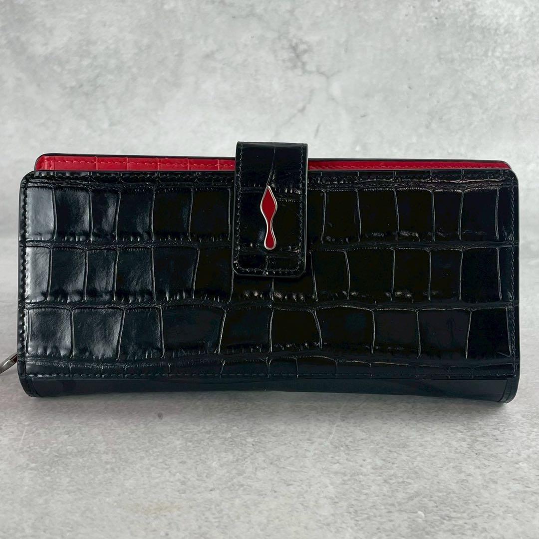 【ふじの様用傷スレ極小】 ルブタン 長財布 クロコ パネトーネ 黒 革
