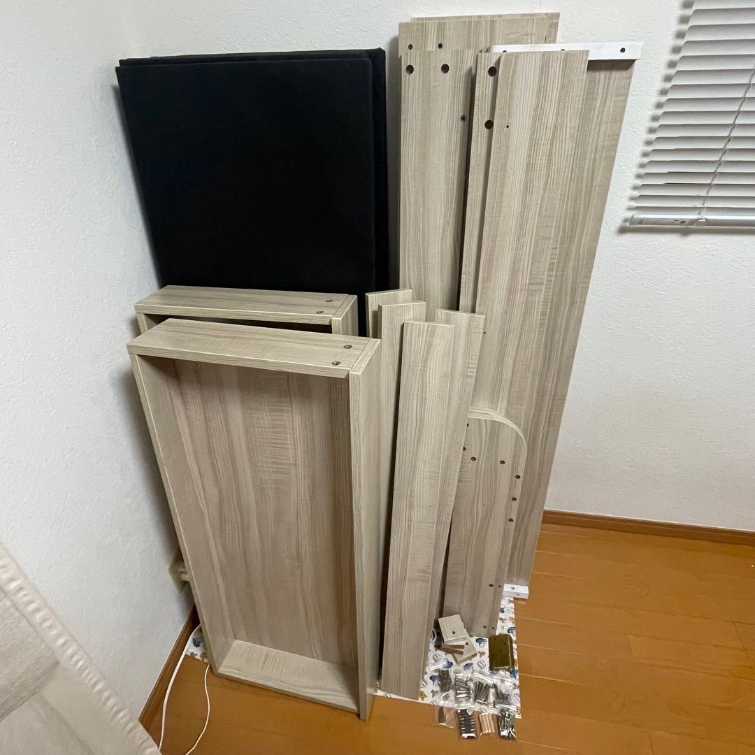 アッシュホワイト ダブルベッドフレーム 収納付き