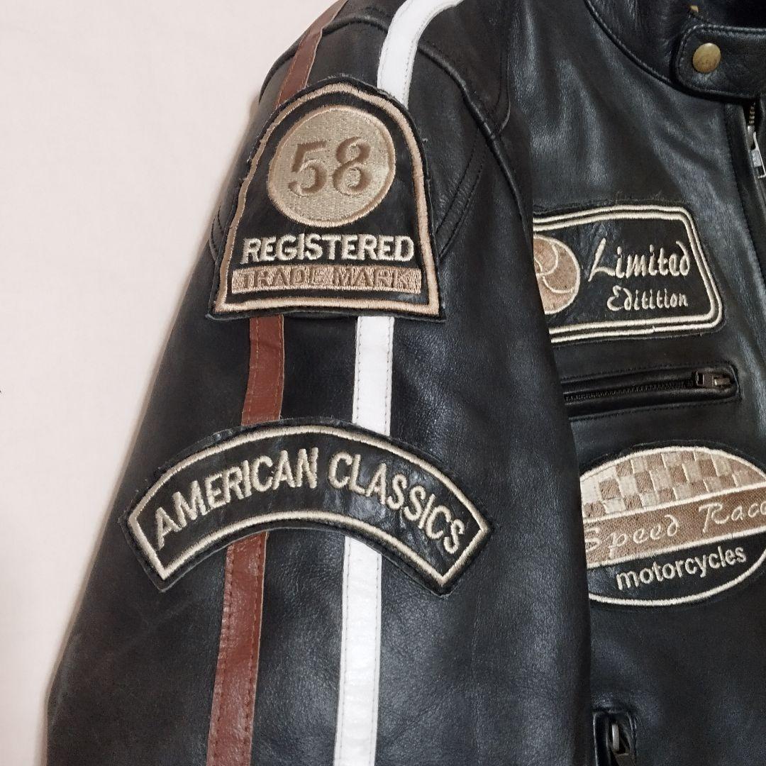 デグナー　ライダースジャケット　ブラック　牛革　ワッペン　キルティング　XL