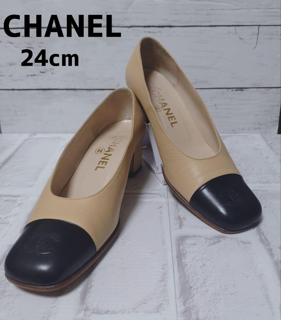 【シャネル】パンプス　ハイヒール ココマーク　バイカラー ベージュ　黒　37