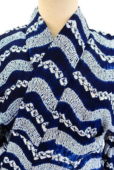 ★専用★美品 浴衣 有松絞り バチ衿 紺 波線 身丈159cm お洒落 夏 伝統