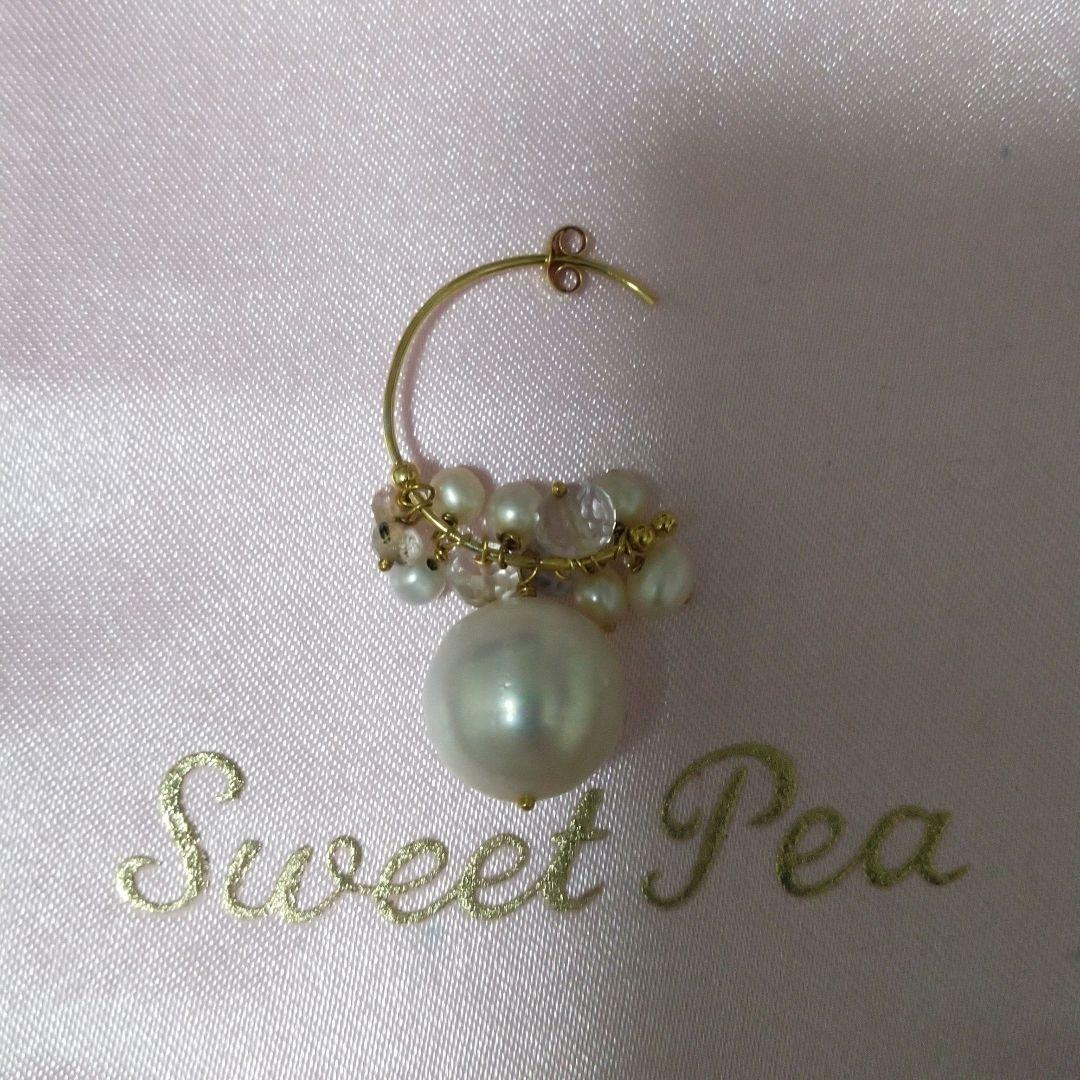 【※希少大粒パール】セミバロックパール15㎜ 全長3.8㎝ 12石フープ2.3㎝