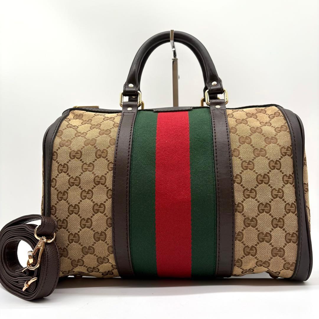 【極美品】GUCCI ボストンバッグ 2way GGキャンバス シェリーライン
