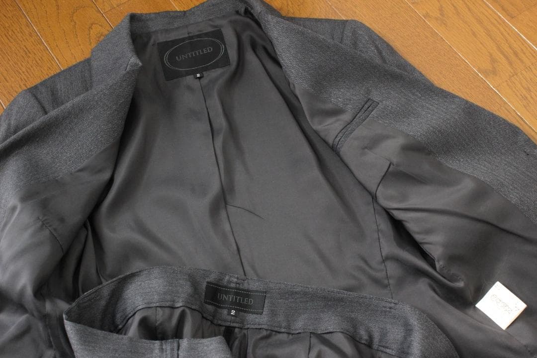 37【新品同様】アンタイトル パンツスーツ 2 グレー M ヘリンボーン 秋冬春