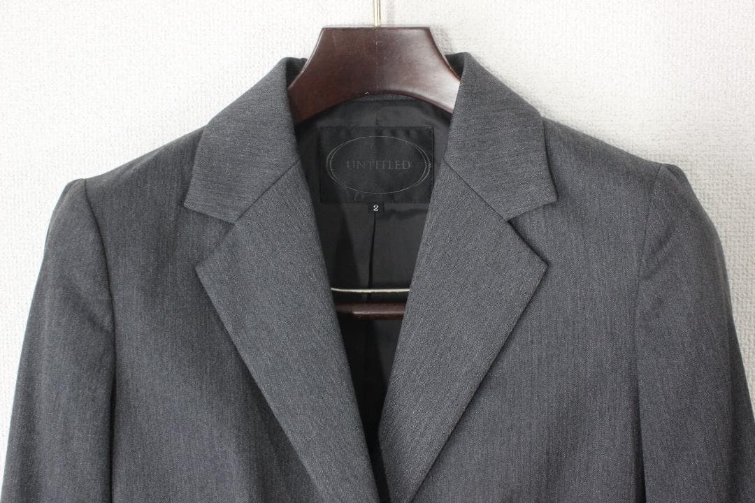 37【新品同様】アンタイトル パンツスーツ 2 グレー M ヘリンボーン 秋冬春