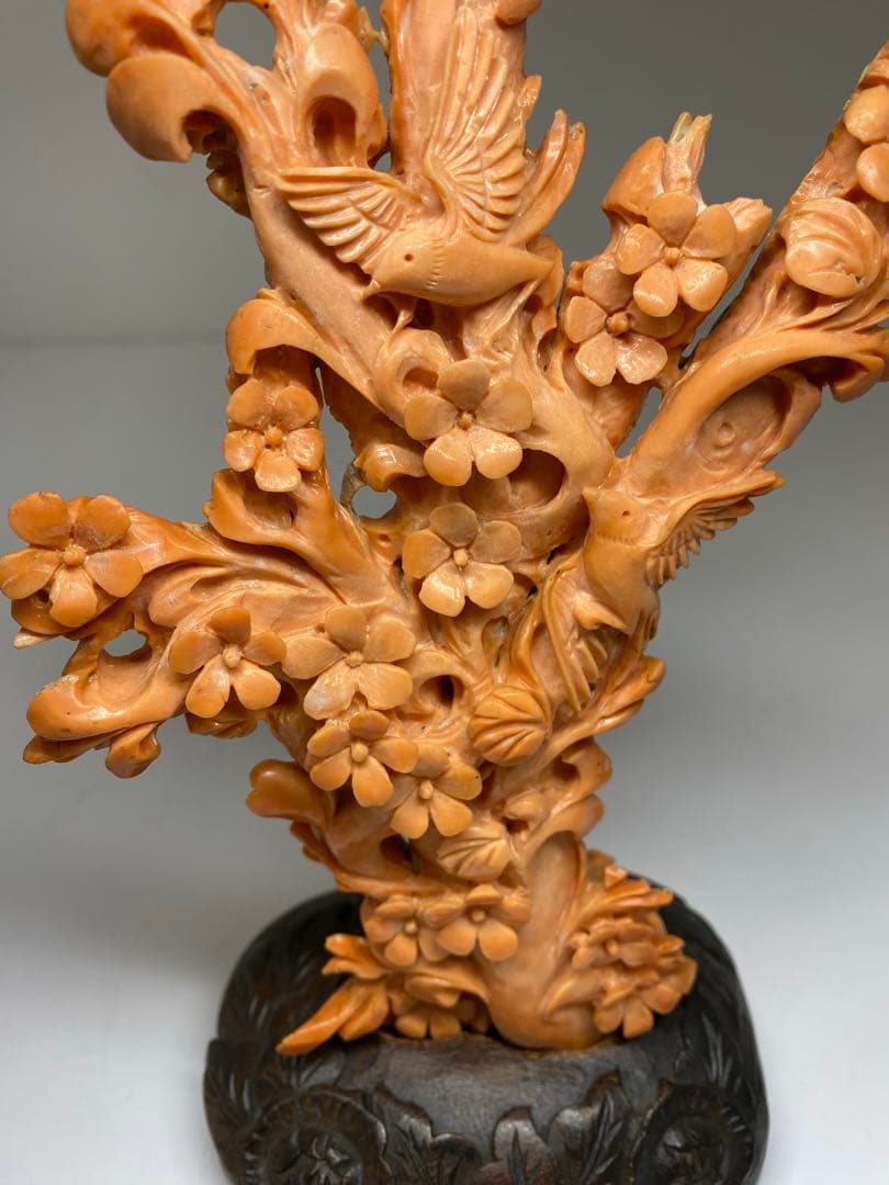 極太赤珊瑚置物　台込高さ23㎝/453g 東Y7-0312☆2F