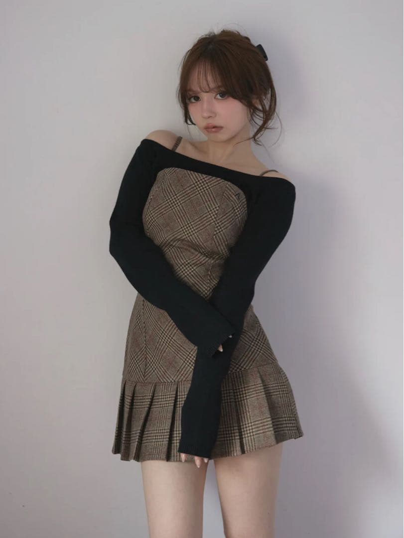 andmary Selena check mini dress ブラウン