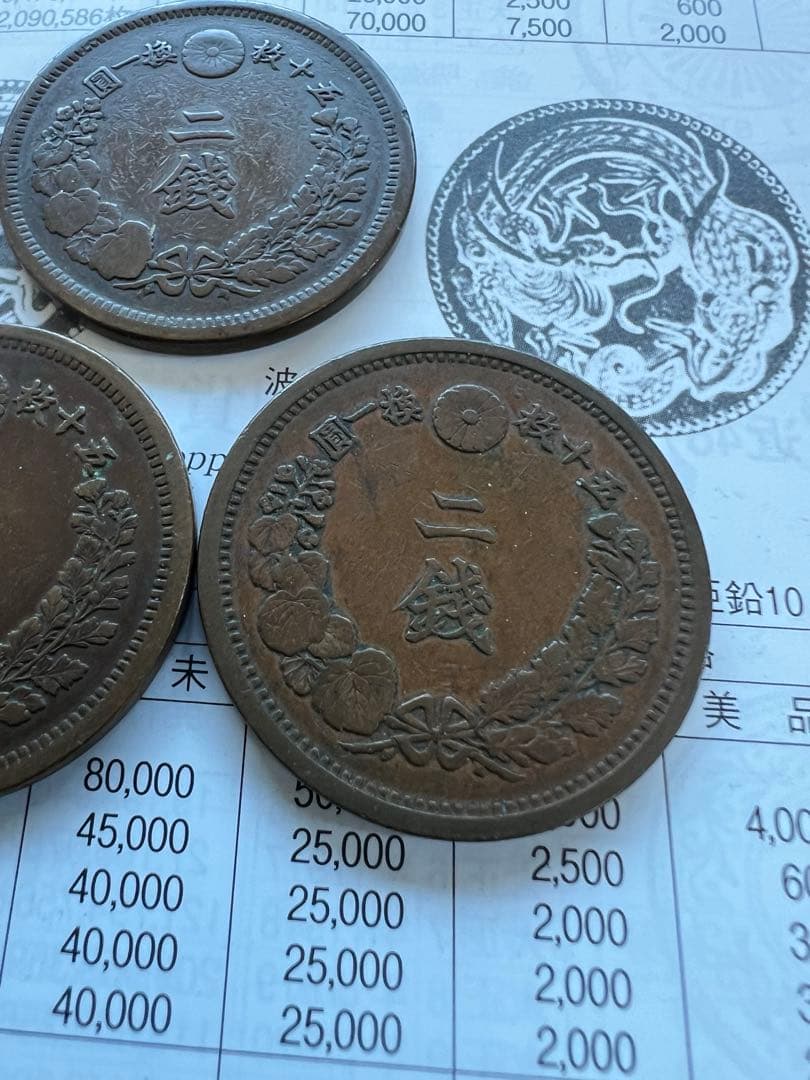 日本銅貨　竜2銭銅貨 明治6.7.17年セット