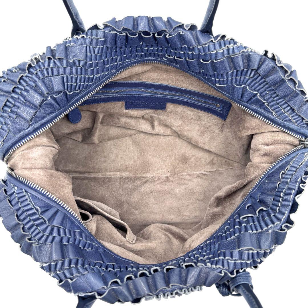 ボッテガヴェネタ ミニボストン ハンドバッグ フリル レザー コバルトブルー