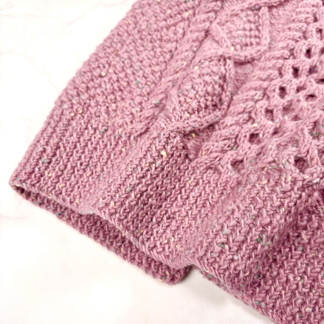 アテナデザイン アランニット カーディガン ミックスカラー 胡桃ボタン 春色✨