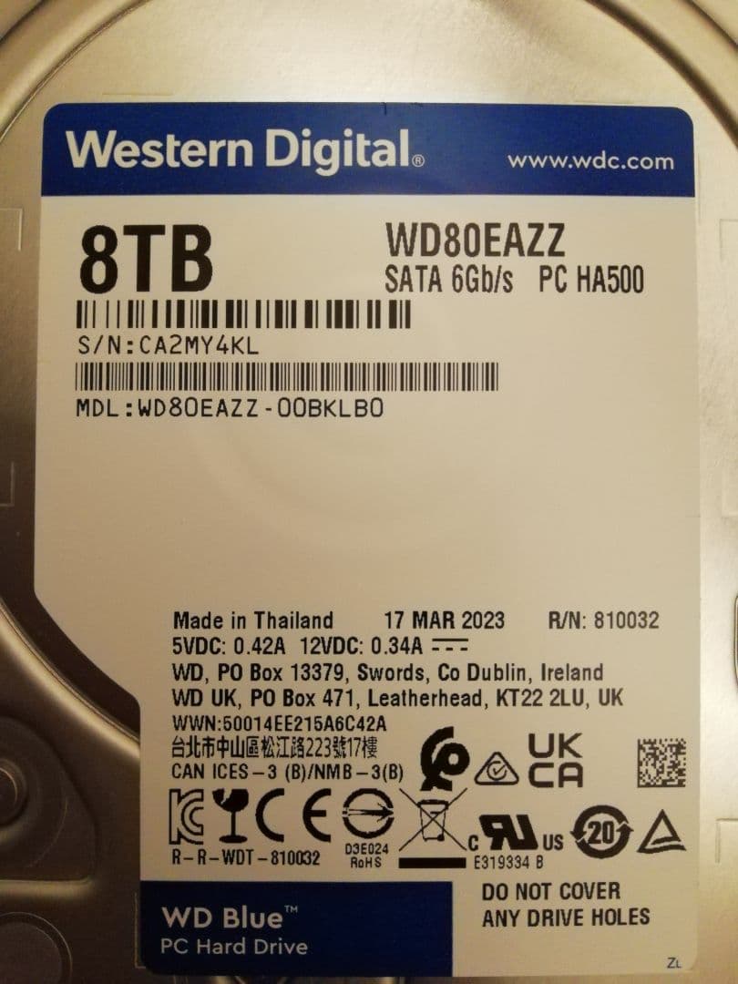 内蔵型ハードディスクドライブ Western Digital WD80EAZZ 8TB HDD