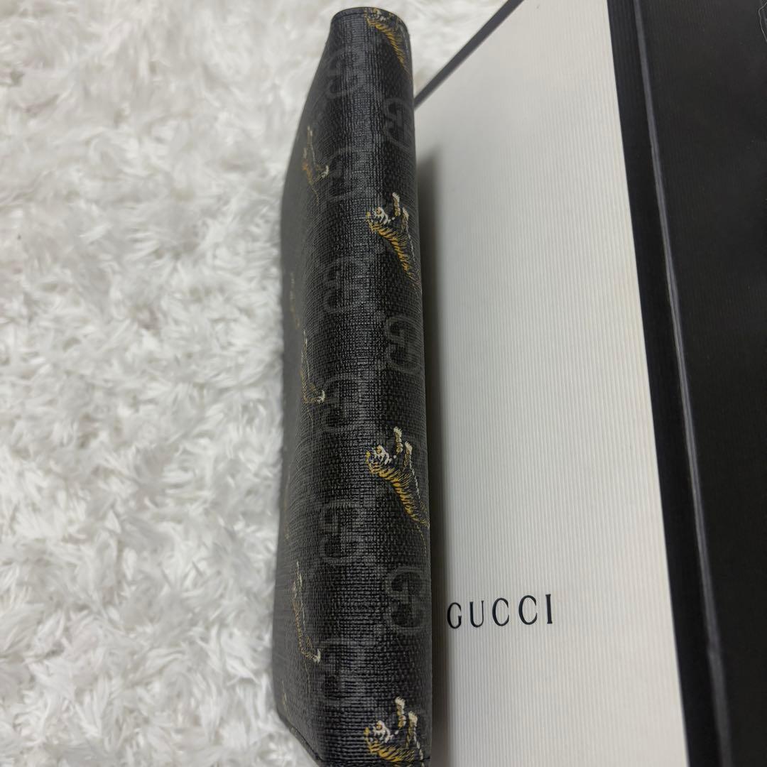 【大人気✨】グッチ 長財布 タイガー GG スプリーム ラウンドジップ 黒