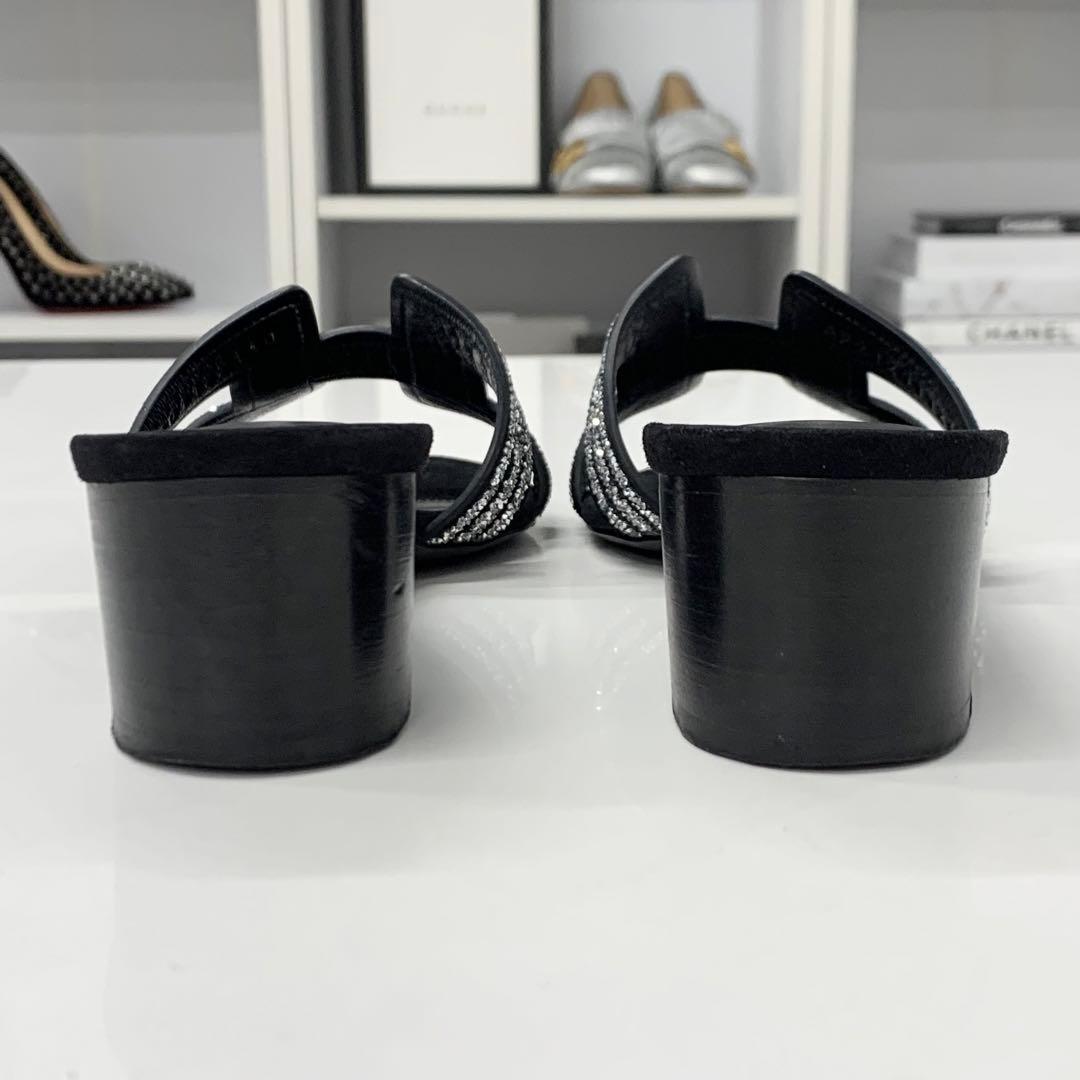 エルメス オアジス スエード フラットサンダル ラインストーン ブラック