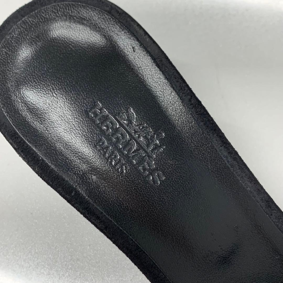 エルメス オアジス スエード フラットサンダル ラインストーン ブラック