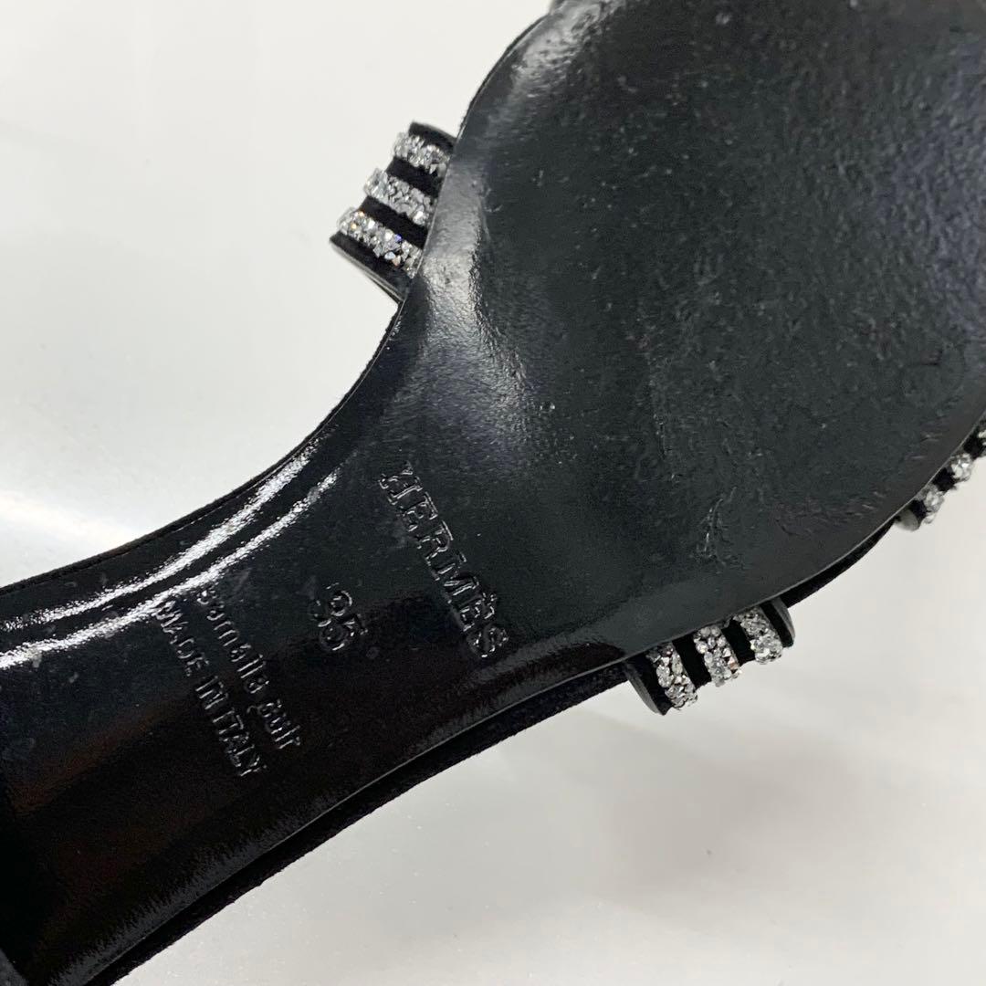 エルメス オアジス スエード フラットサンダル ラインストーン ブラック