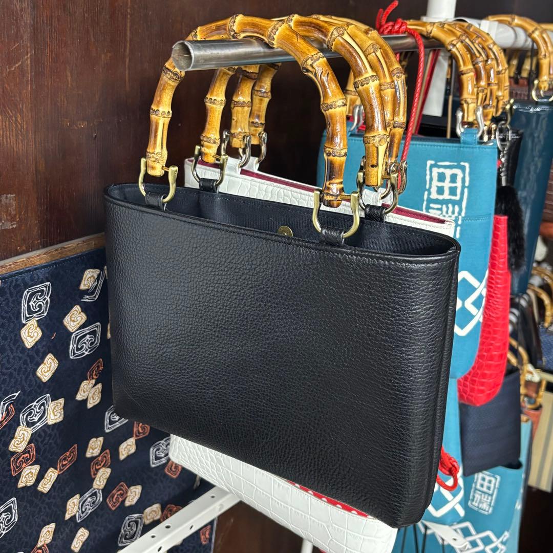 しょうちゃん ◆ シュリンクバンブー手提げ 横型 中 黒