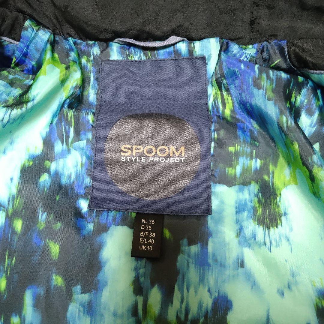 極美品 Spoom ショート丈ダウンコート 総柄 Aライン ウエストマーク 黒