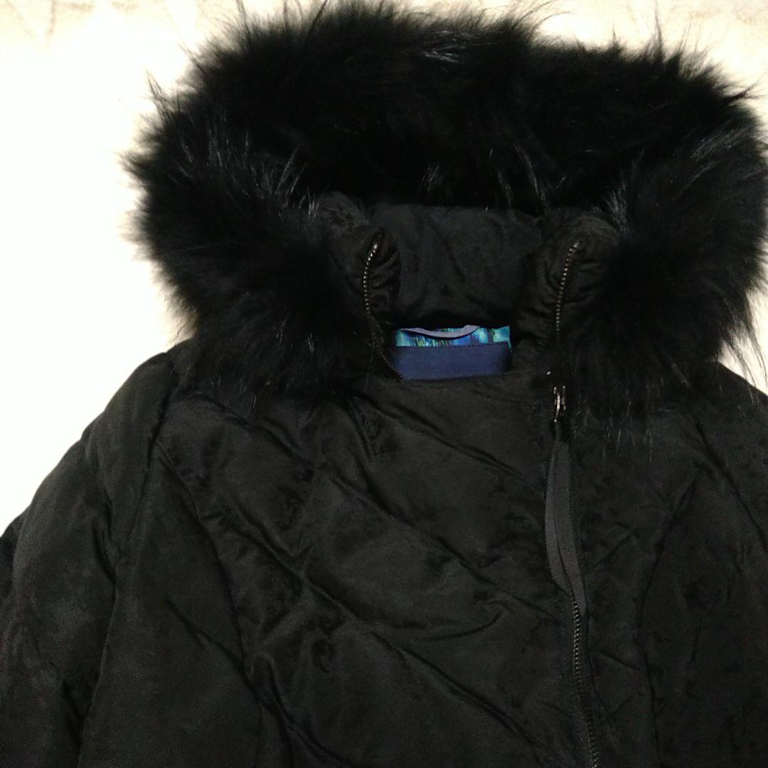 極美品 Spoom ショート丈ダウンコート 総柄 Aライン ウエストマーク 黒