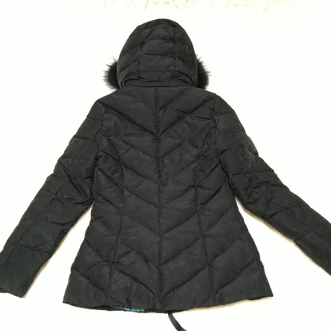 極美品 Spoom ショート丈ダウンコート 総柄 Aライン ウエストマーク 黒